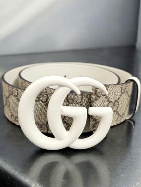 Gucci GG Marmont Belt Supreme Canvas White Enamel Buckle